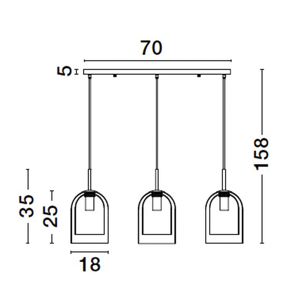 Suspension Velor 3 lumières noir droit Lyora 5212017431196