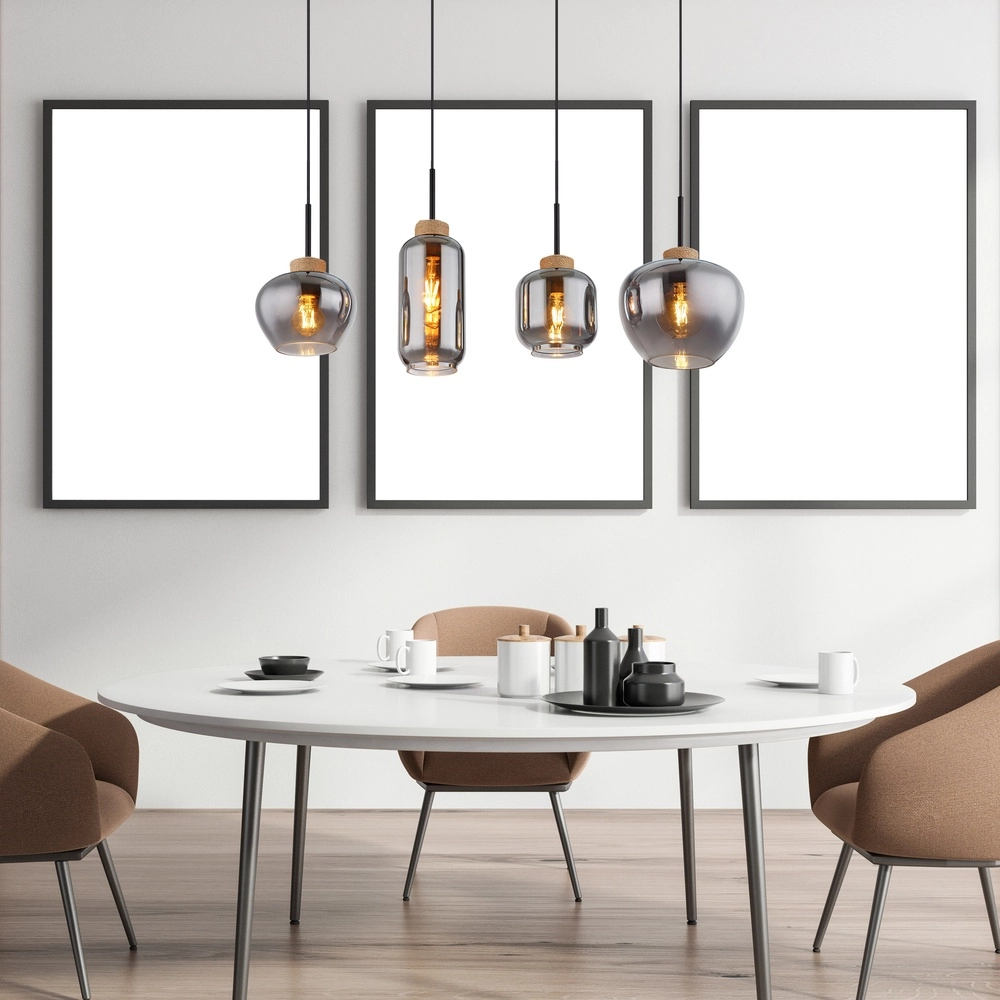 Lampe pendante de conception Matt Noir 4 clairs avec verre fumé Globo 9007371438518