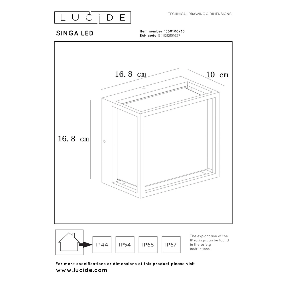 Lampe murale de conception Singa Led IP54 noir Lucide 5411212151827
