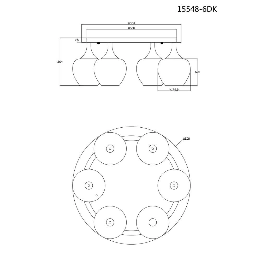 Plafonnier anthracite Maxy avec verre blanc 6 lumières Ø 65cm Globo 9007371450183