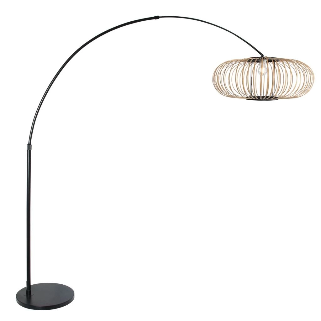Lampe à arc noir Sparkled Light avec une teinte en bambou Ø60 cm