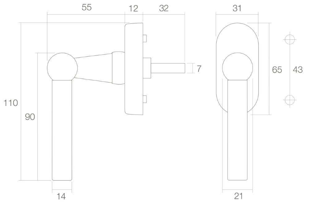 Poignée de fenêtre L-model laiton dégringolé Intersteel 8714186119716