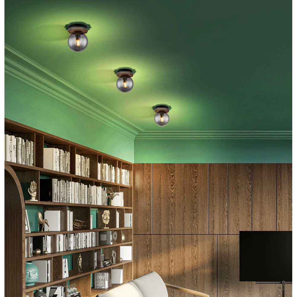 Lampe de plafond Parsons noir avec bois Globo 9007371576098