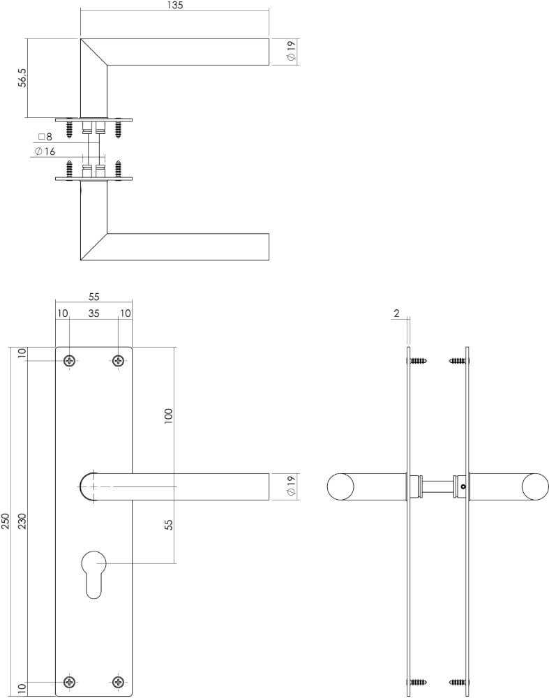 Poignée de porte étanche Jura Trou de cylindre 55mm noir Intersteel 8714186489604