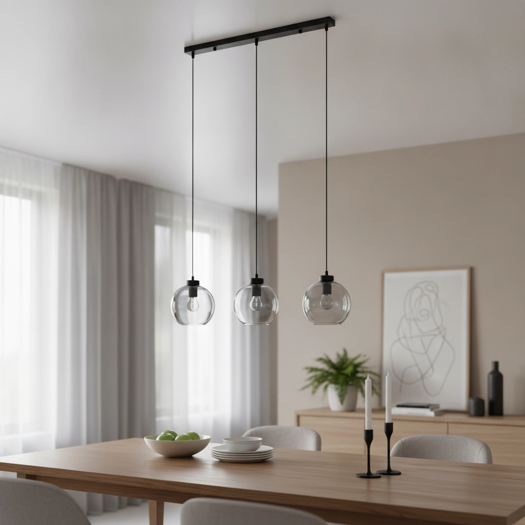 Suspension Palmer 3 lumières droites noires avec verre fumé