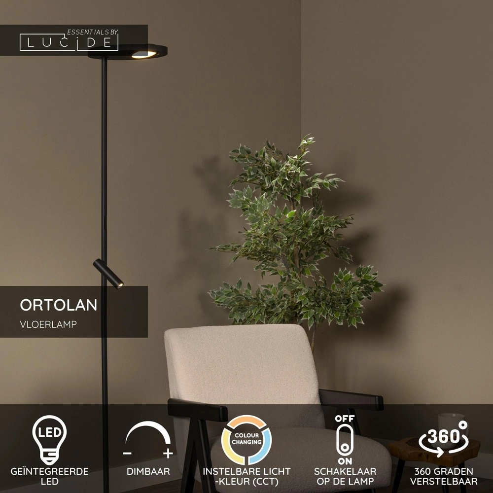 Lampe de lecture Ortolan Noir Lucide 5411212032249