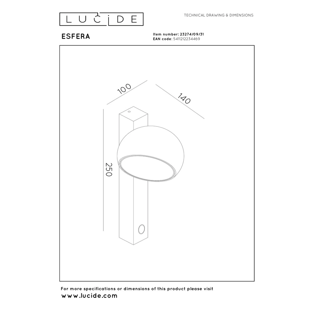 Lampe de lecture de lit Esfera LED - Blanc Premium by Lucide 5411212234469