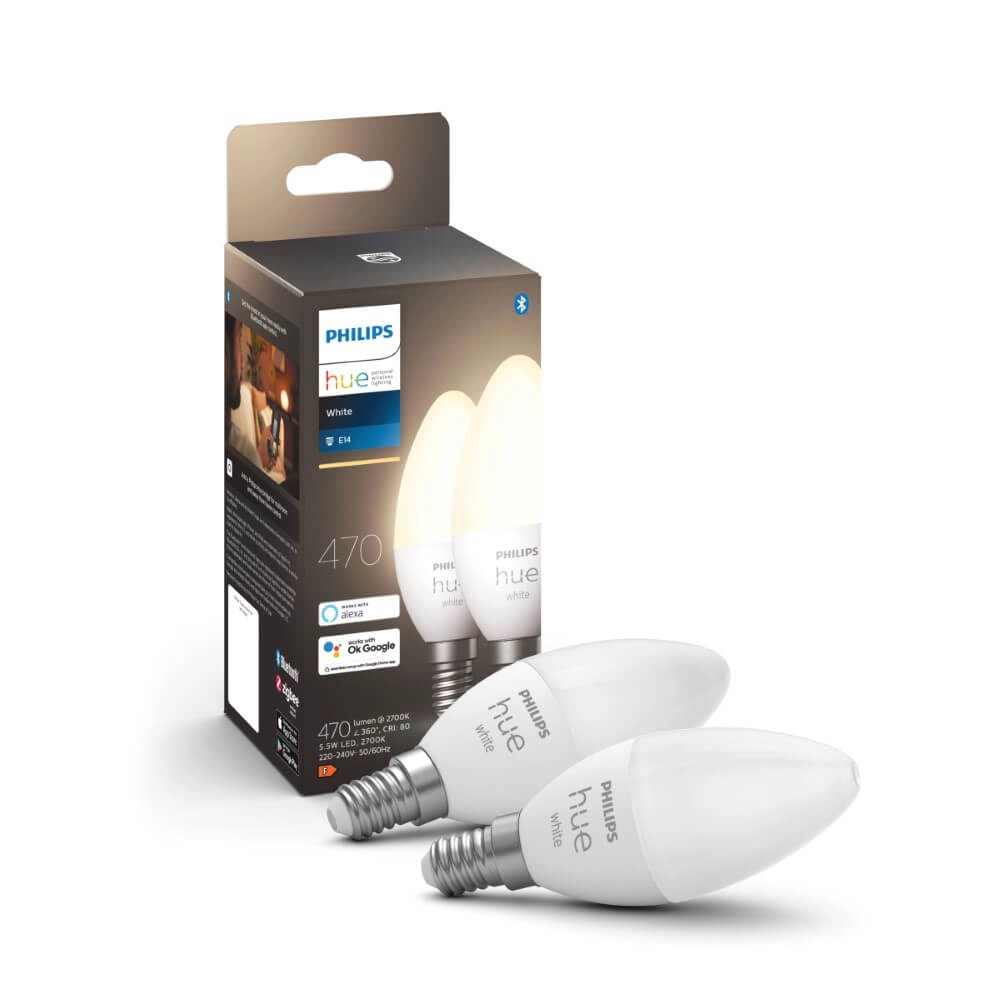 Bougie source de lumière Hue - E14 - 6W - White lot de 2 Philips 8719514320628