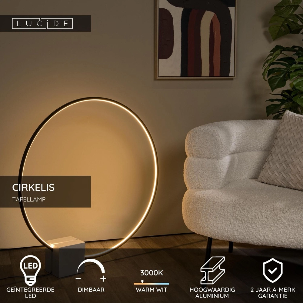 Lampe de table noire Cirkelis rond Ø 83 cm Lucide 5411212051684