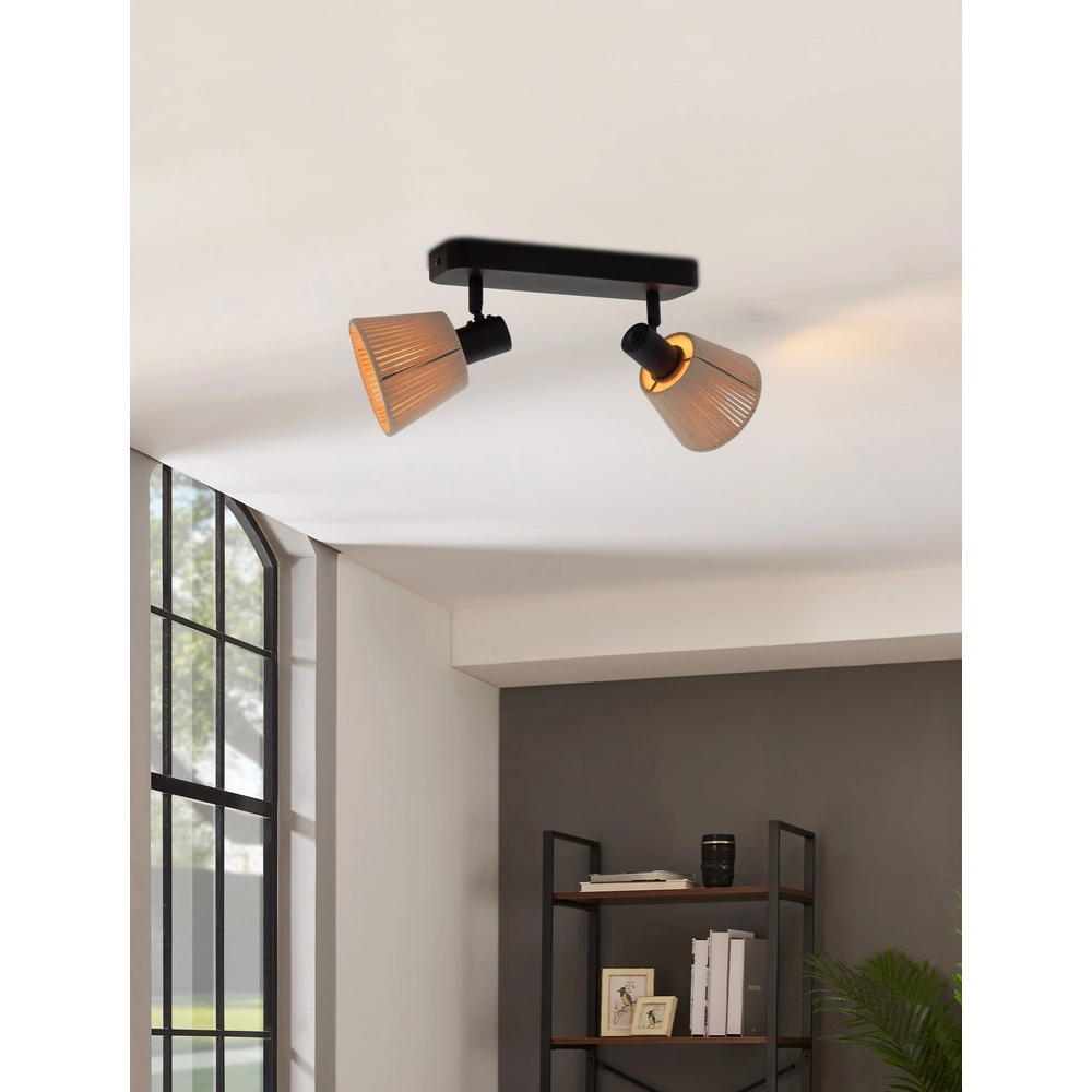 Plafonnier Seagard Noir avec rotin 2 lumières Eglo 9008606359837