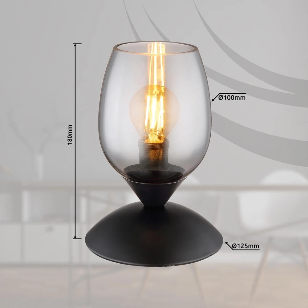 Lampe de table Kuwaita noir avec verre fumé Globo 9007371452989