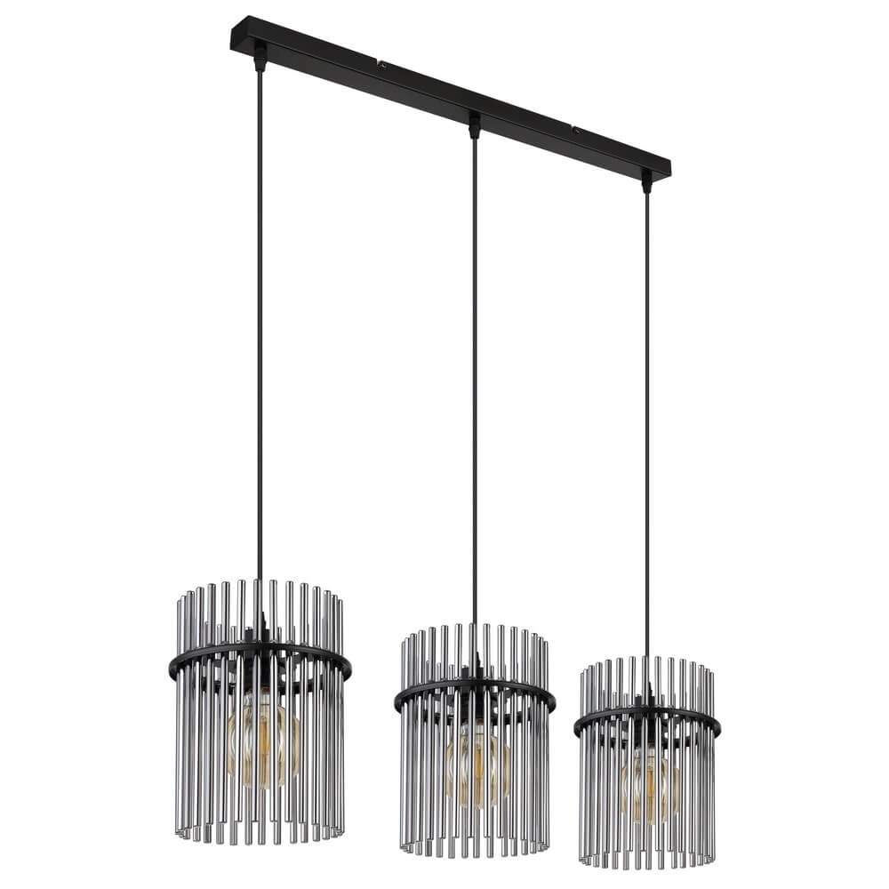 Suspension noire Gorley avec verre fumé 3 lumières Globo 9007371445790