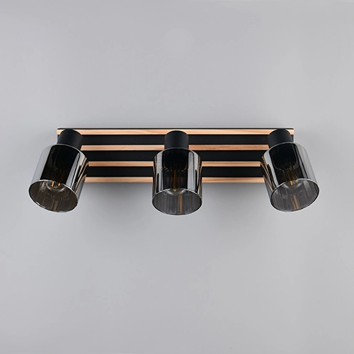 Lampe de plafond à 3 lampes Travia noir avec bois Trio 4017807682601