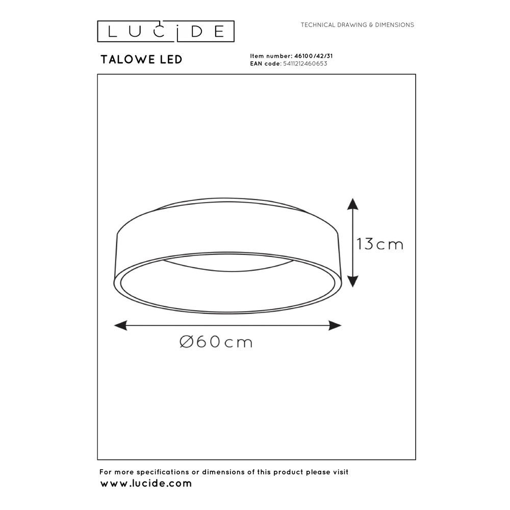 Éclairage de plafond Talowe Led Ø 60 cm de blanc Lucide 5411212460653