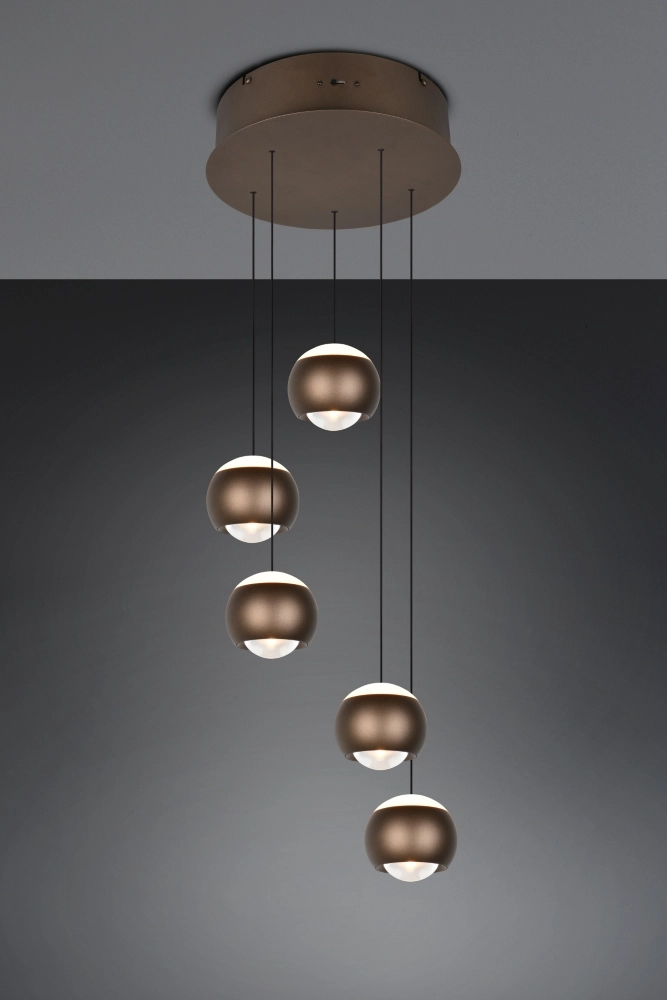Lampe suspendue vide à 5 lumières Orbit Marron platine