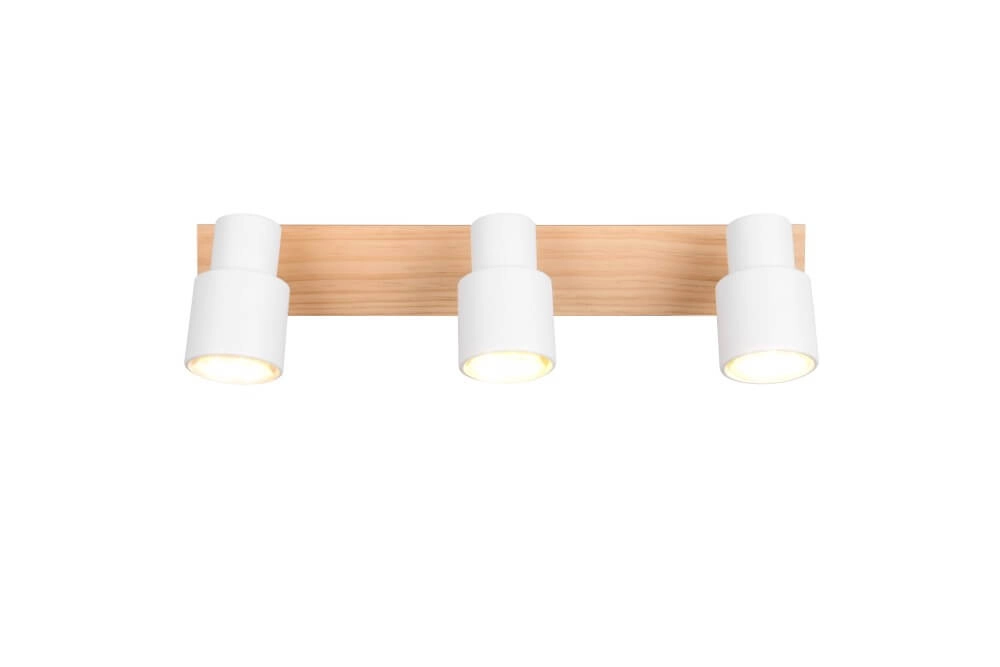Plafonnier 3 lumières Pierre blanc avec du bois Trio 4017807638189
