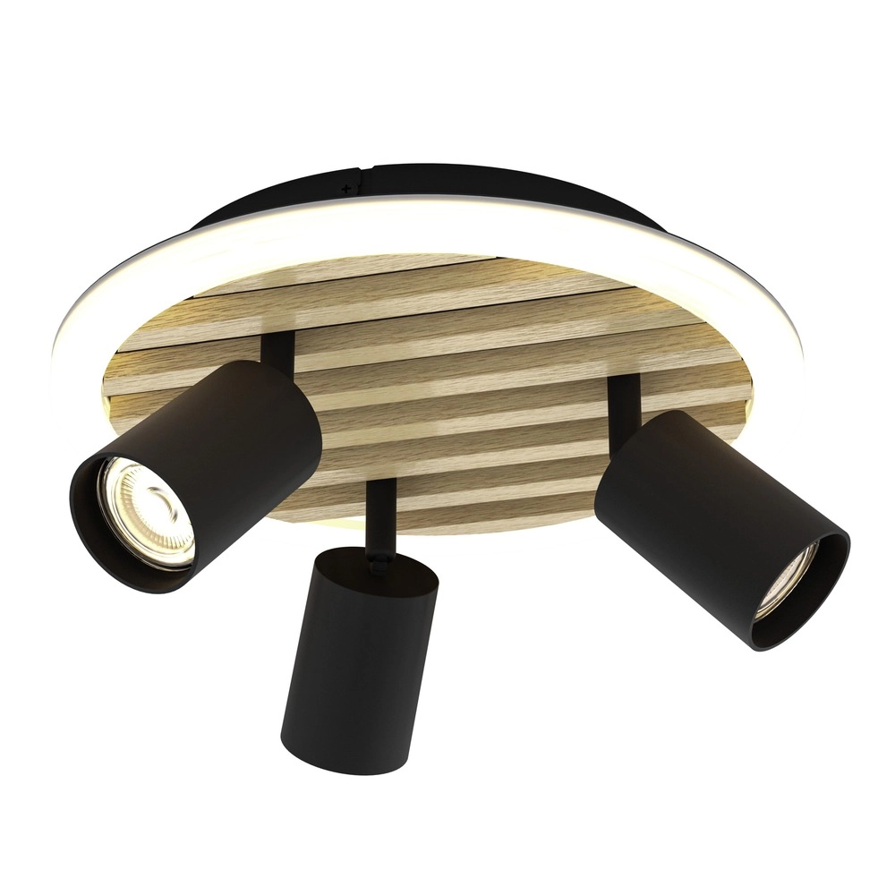 Lampe de plafond moderne Cembrano 3-noir clair avec bois