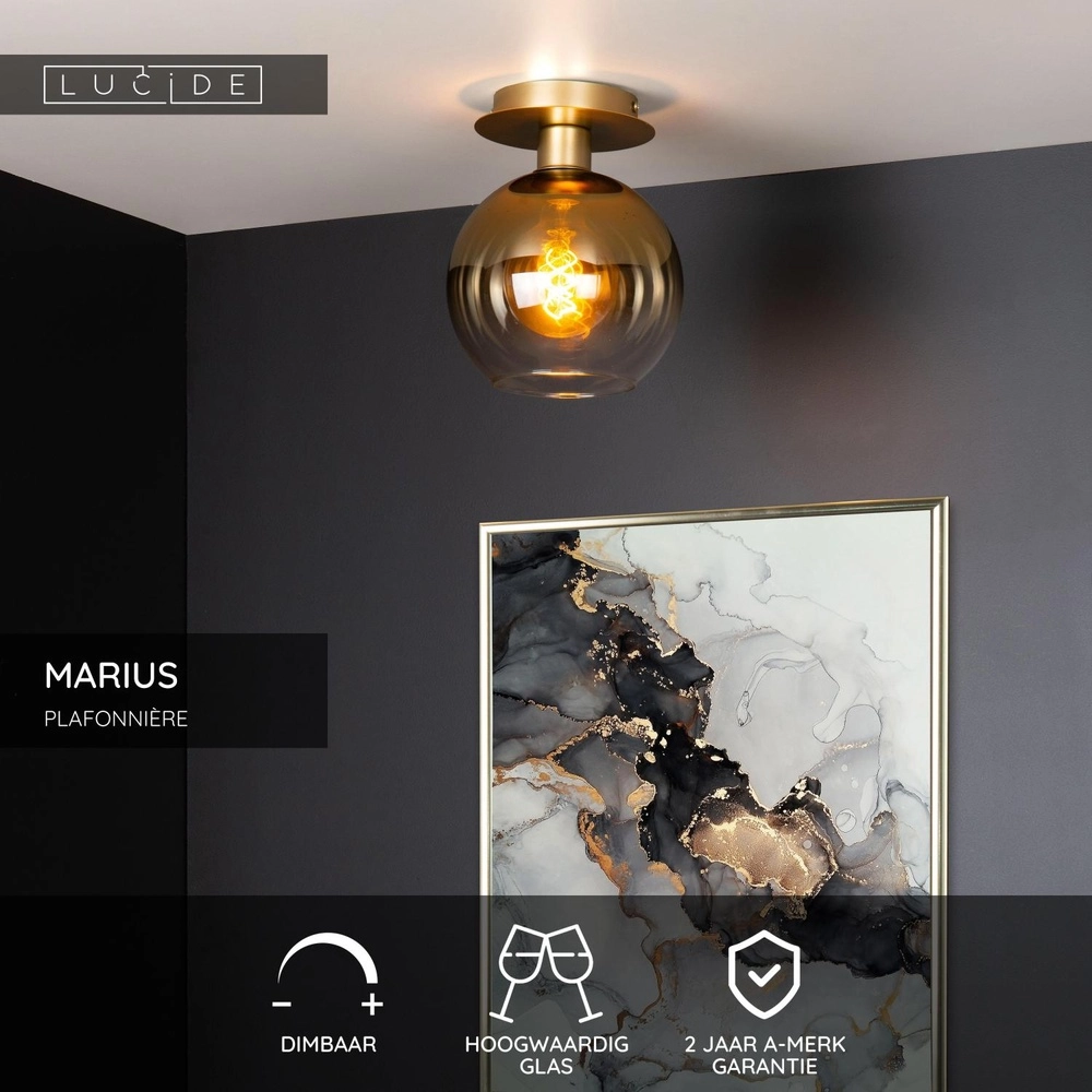 Lampe de plafond Marius Or avec verre ambré Lucide 5411212740977