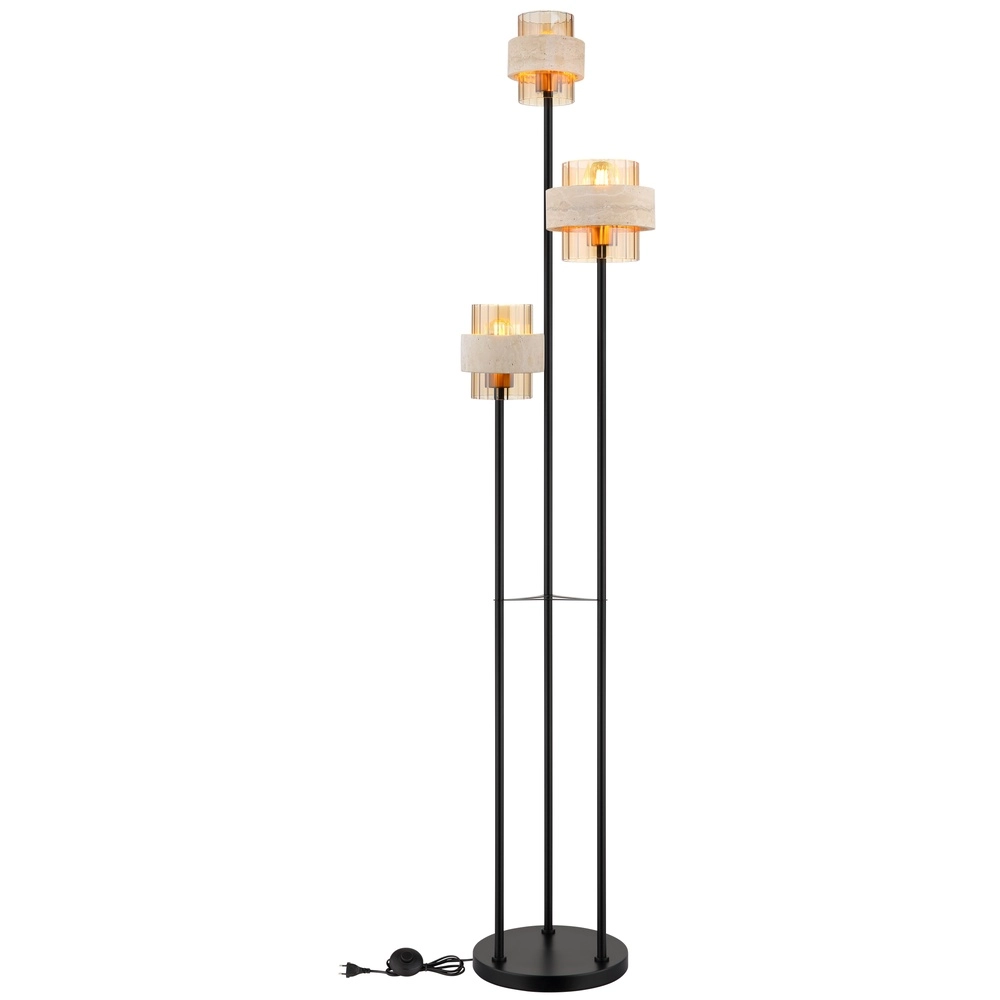 Lampe de pied à 3 lumières Daren noir avec marbre Globo 9007371580675