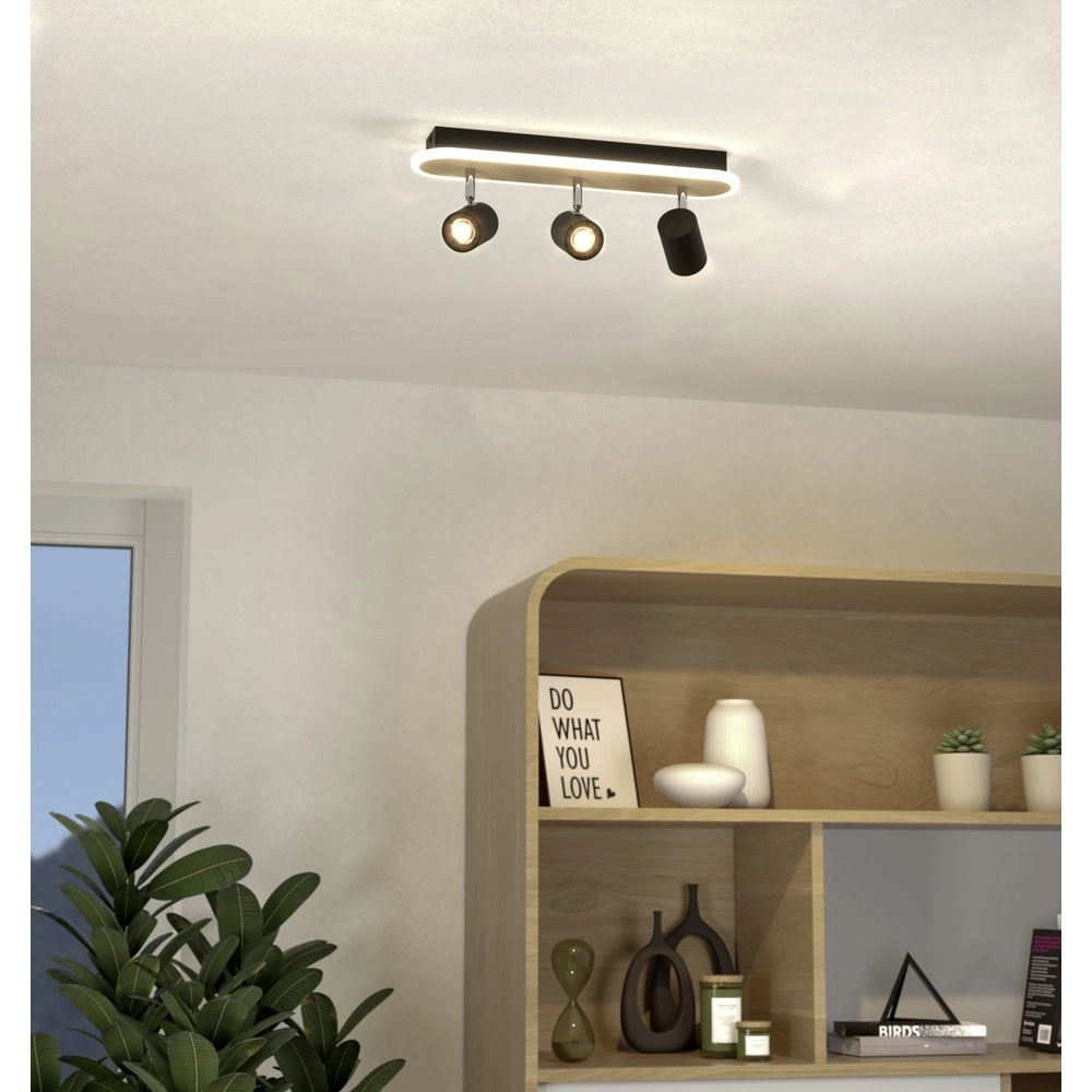 Spot LED au plafond Rimbocchi 3L - noir - aspect bois Eglo 9008606316533