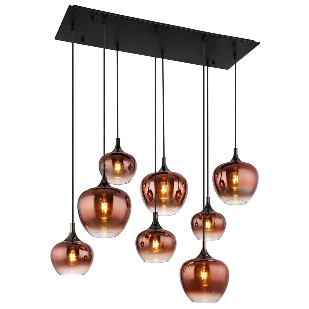 Suspension noire Maxy avec verre rouge 8 lumières Suspension noire Maxy avec verre rouge 8 lumières