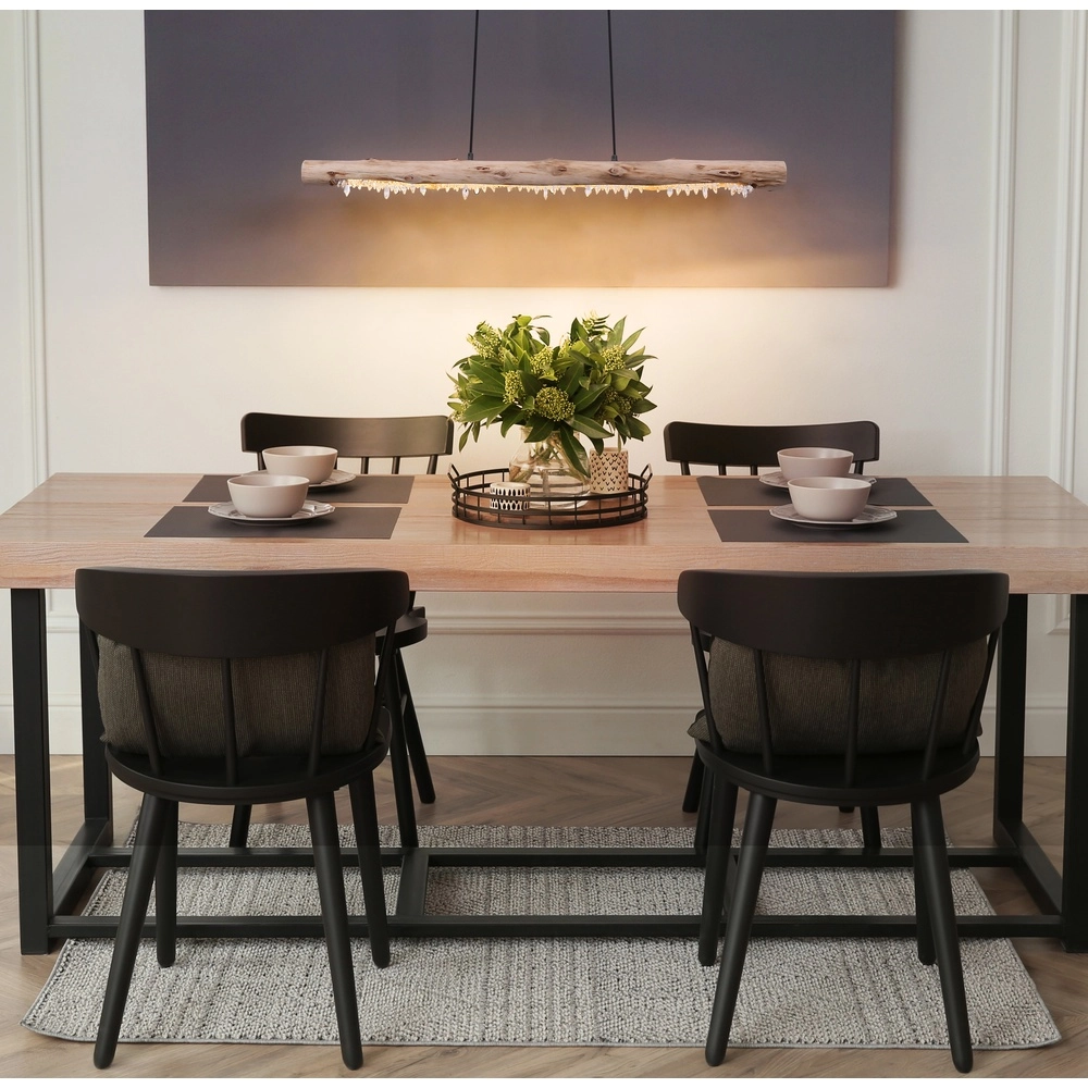 Lampe pendante de table à manger Felicitas noir avec bois Globo 9007371392889