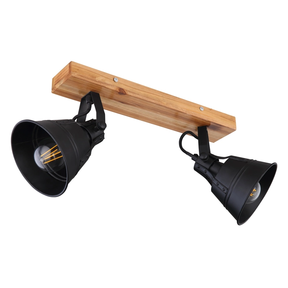 Lampe de plafond de campagne Günther 2-noir clair avec bois Globo 9007371401734