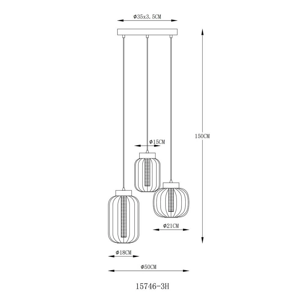 Suspension ronde Fluoro 3 lumières noir Globo 9007371474349