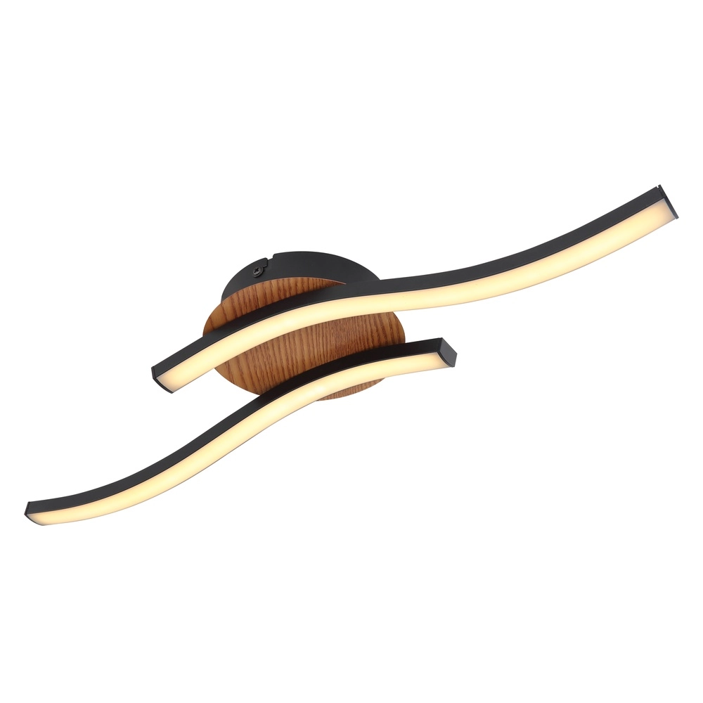 Lampe de plafond noire Evita avec du bois