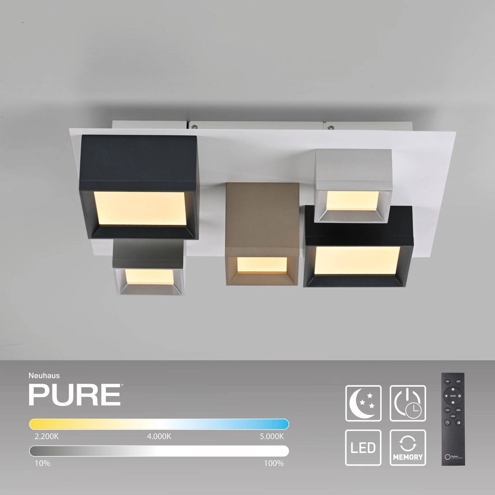 Lumière LED de plafond Pure Manhattan 5 lumières Paul Neuhaus 4012248396889