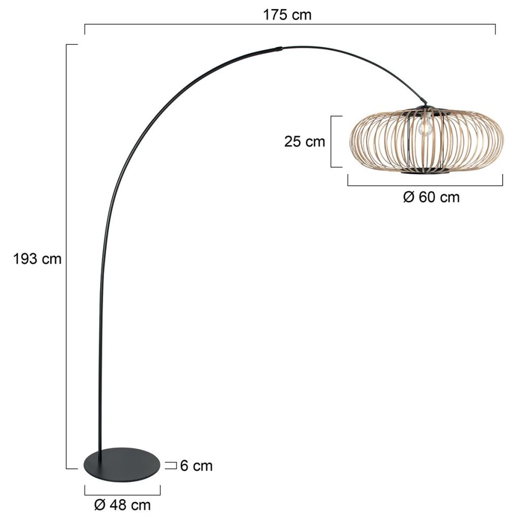 Noir de lampe à arc Curve avec une teinte en bambou Ø60 cm Steinhauer 8712746183122