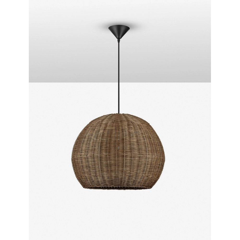 Lampe suspendue Rielo noir avec du rotin Lyora 5212017487957