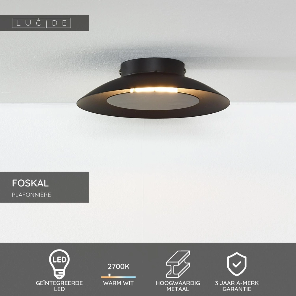 Lampe de plafond Foskal Ø 21,5 cm noir Lucide 5411212791498