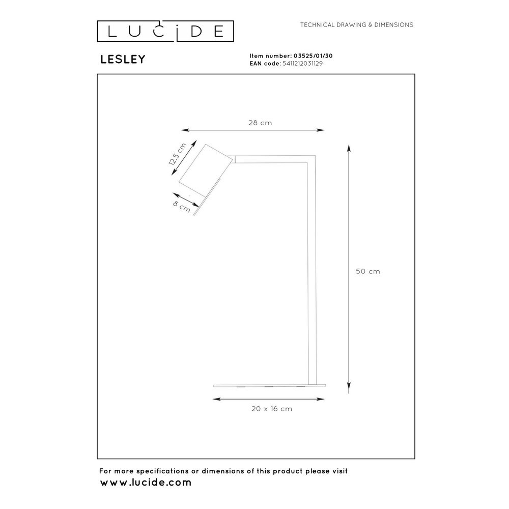 Lampe de bureau moderne Lesley Noir Lucide 5411212031129