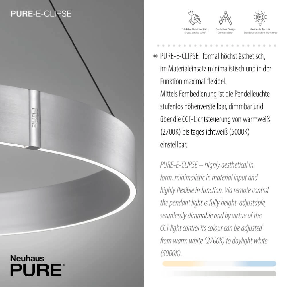 Lampe suspendue ronde Pure E-Clipse aluminium Ø 70cm Paul Neuhaus 4012248372364