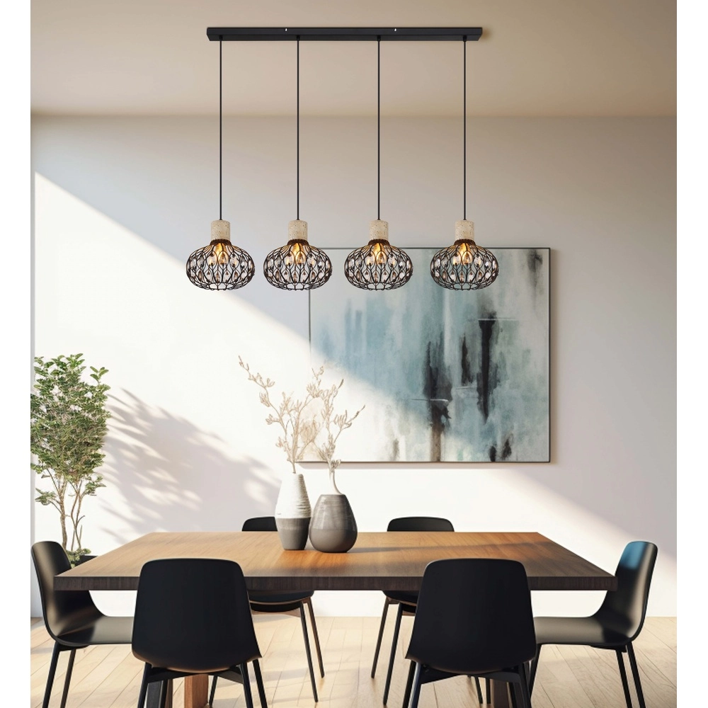 Lampe suspendue à 4 lumières Dorthy Country Black Globo 9007371572069