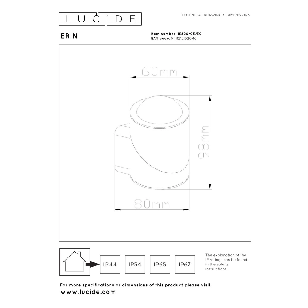 Projecteur de conception monté en surface Erin Simple noir IP65 Lucide 5411212152046