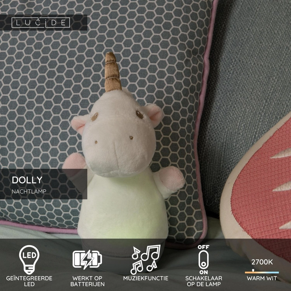 Veilleuse Dolly Fonctionnant à piles avec fonction musique - Blanc Lucide 5411212771445