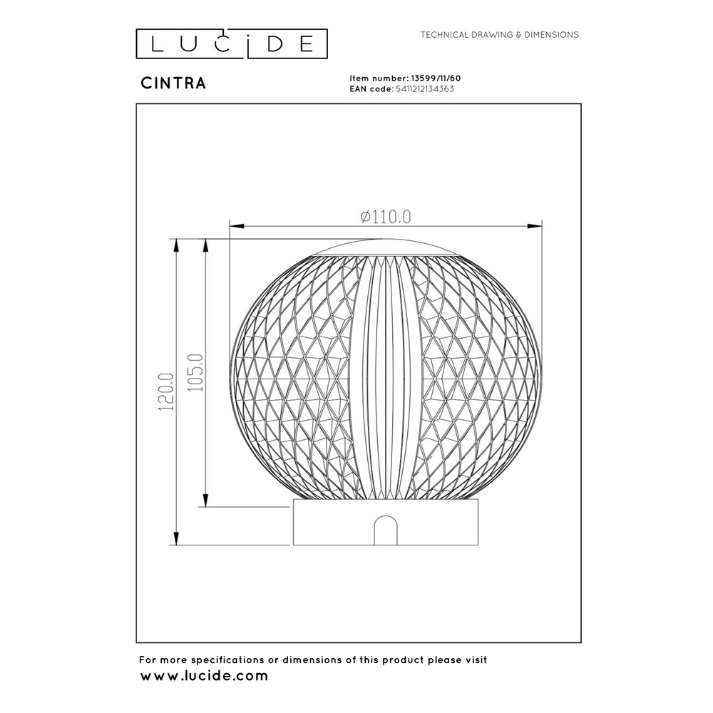 Lampe de table dorée Cintra rechargeable Ø 11cm - 3000K Lucide 5411212134363
