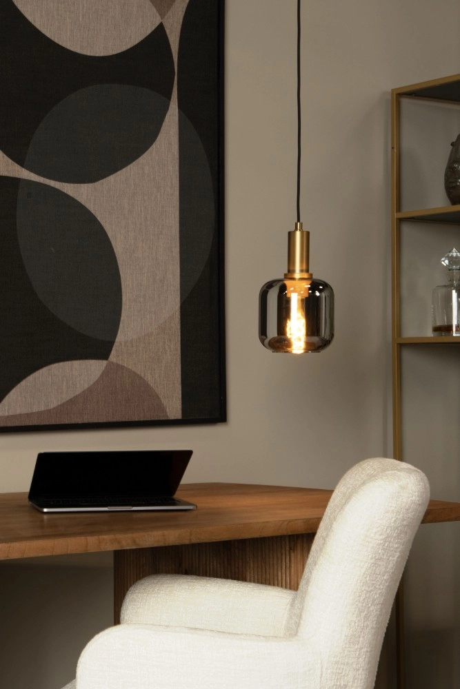 Lampe suspendue Joanet Ø 16 cm d’or avec verre fumé Lucide 5411212452641