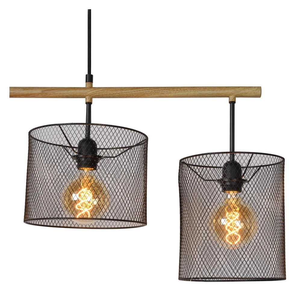 Lampe suspendue à 4 lumières Baskett noir avec bois Lucide 5411212450531