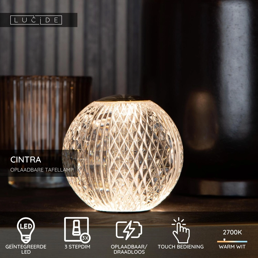 Lampe de table dorée Cintra rechargeable Ø 11cm - 2700K Lucide 5411212134493