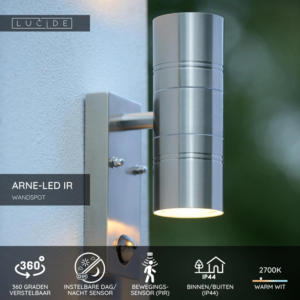 Projecteur mural Arne-Led Ir Chrome haut et bas avec capteur Lucide 5411212143860