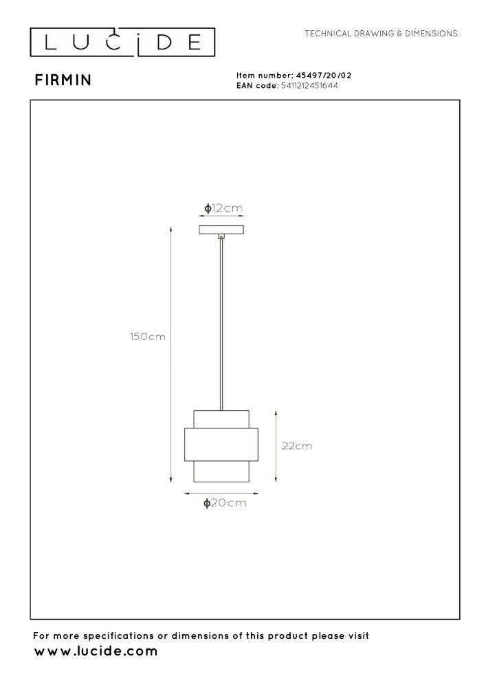 Lampe pendante moderne Firmin Ø 20 cm Lucide 5411212451644