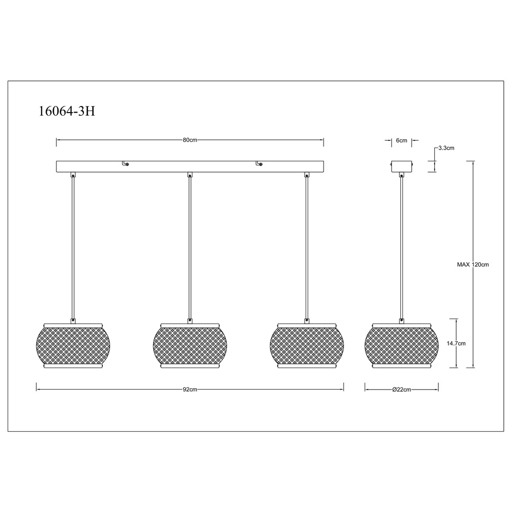 Lampe suspendue Bambora 3 lumières avec du bambou Globo 9007371566860