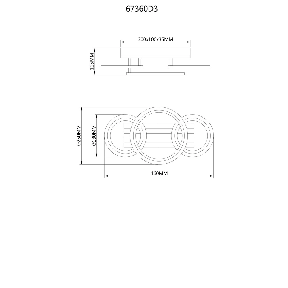 Lampe de plafond Blevins Noir avec 3 anneaux en bois Globo 9007371575169