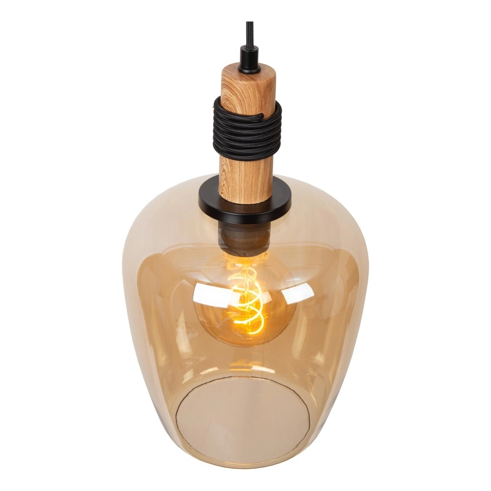 Lampe suspendue Ilona Ø 22cm noir avec verre ambré Lucide 5411212452665