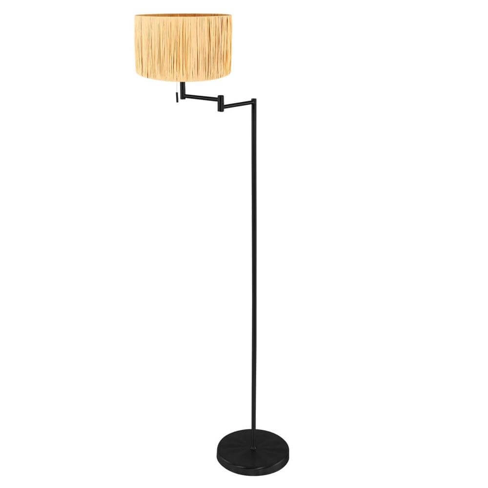 Lampadaire Bella noir avec abat-jour paille Steinhauer 8712746174595