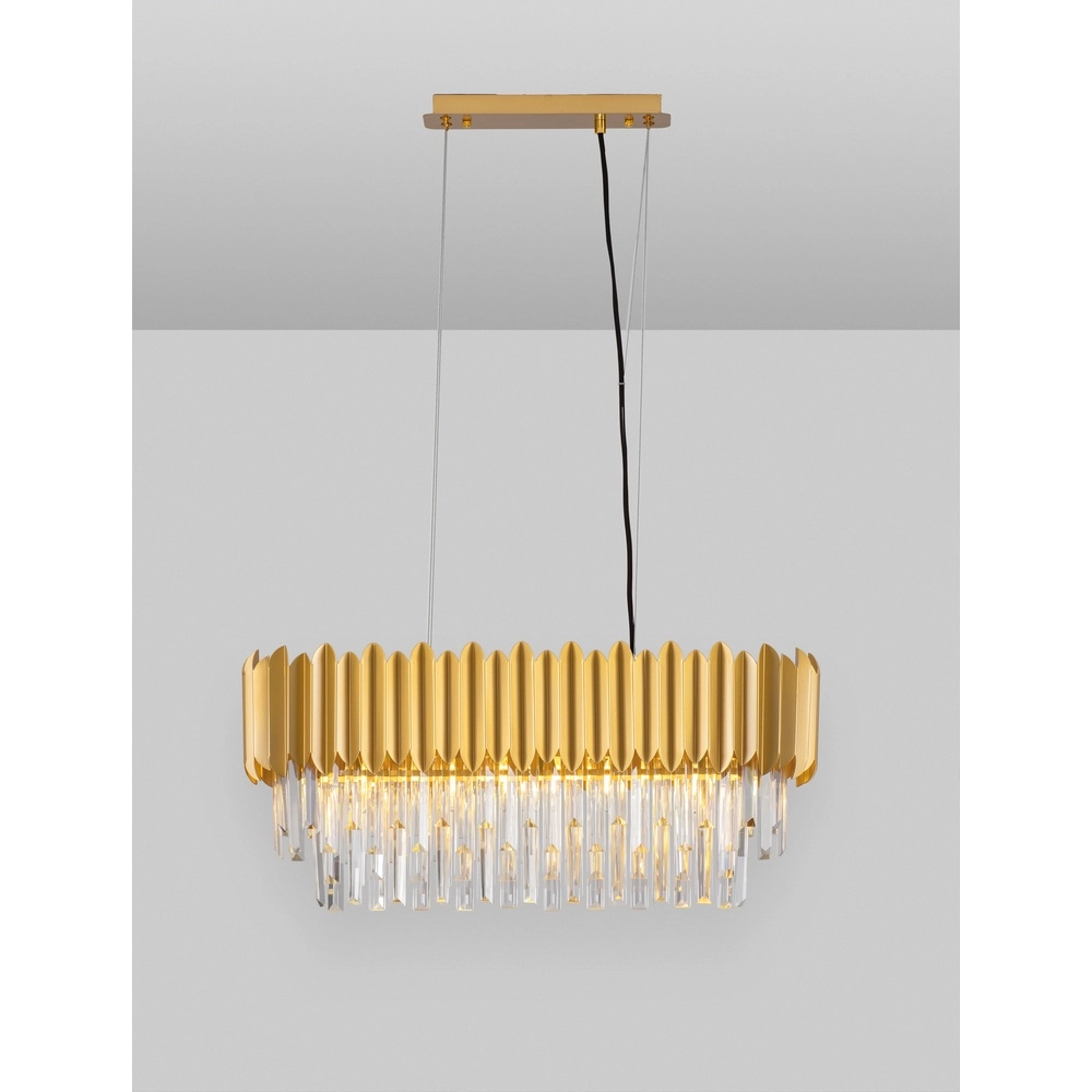 Suspension Magnolia Or allongé et cristal