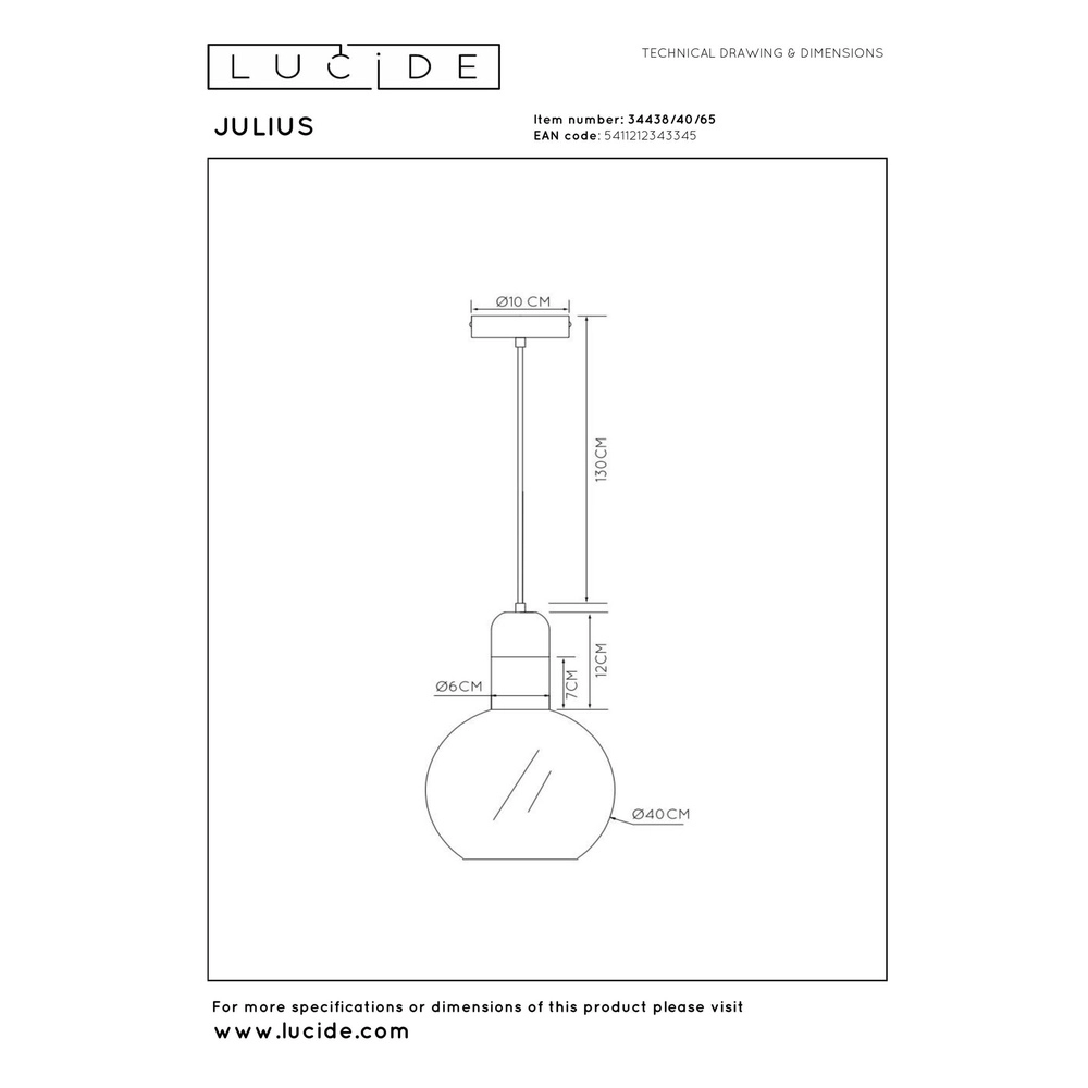 Lampe suspendue Julius Ø verre fumé de 40 cm Lucide 5411212343345
